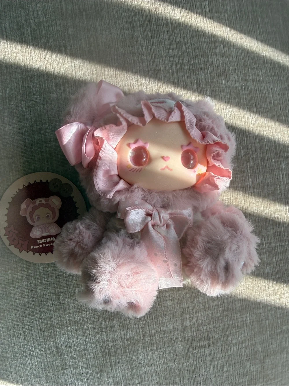 Lovely Emma Pink Bunny Doll with Ribbon - plushy Sitting Toy peach sweetheart